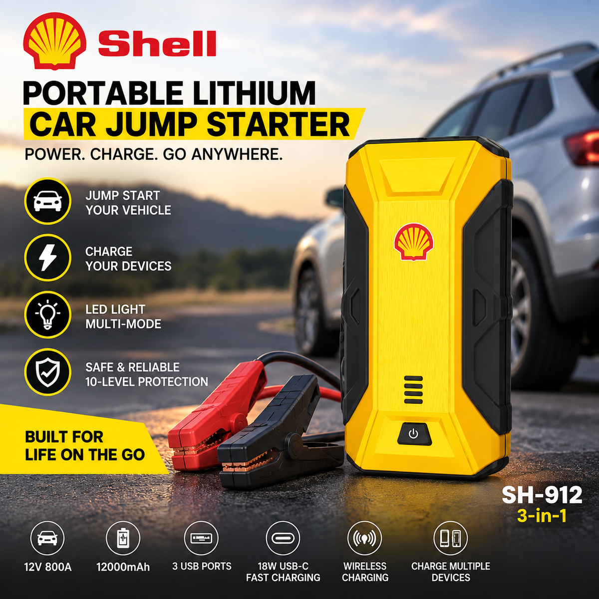 Shell Portable Lithium Car Jump Starter – Standard – RCSTORE LB
